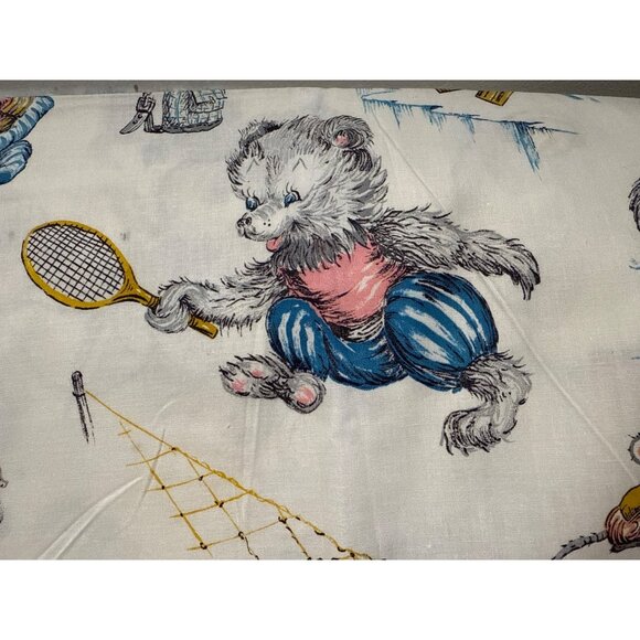 Vintage Childrens Fabric With Playful Animal Sports Prints 36" Width Cotton Mate - Picture 3 of 11